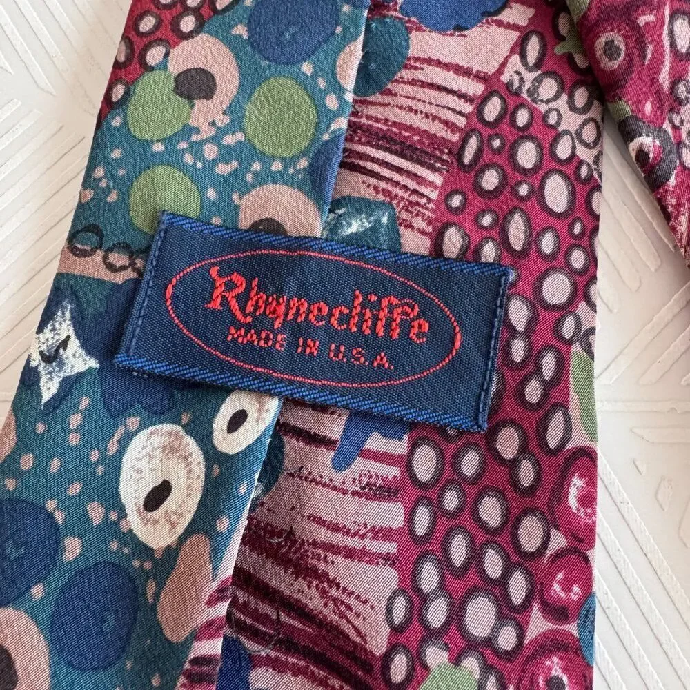 Rhyncliffe 100% Silk Abstract Geometric Print Mens Tall Tie Made in USA Vintage